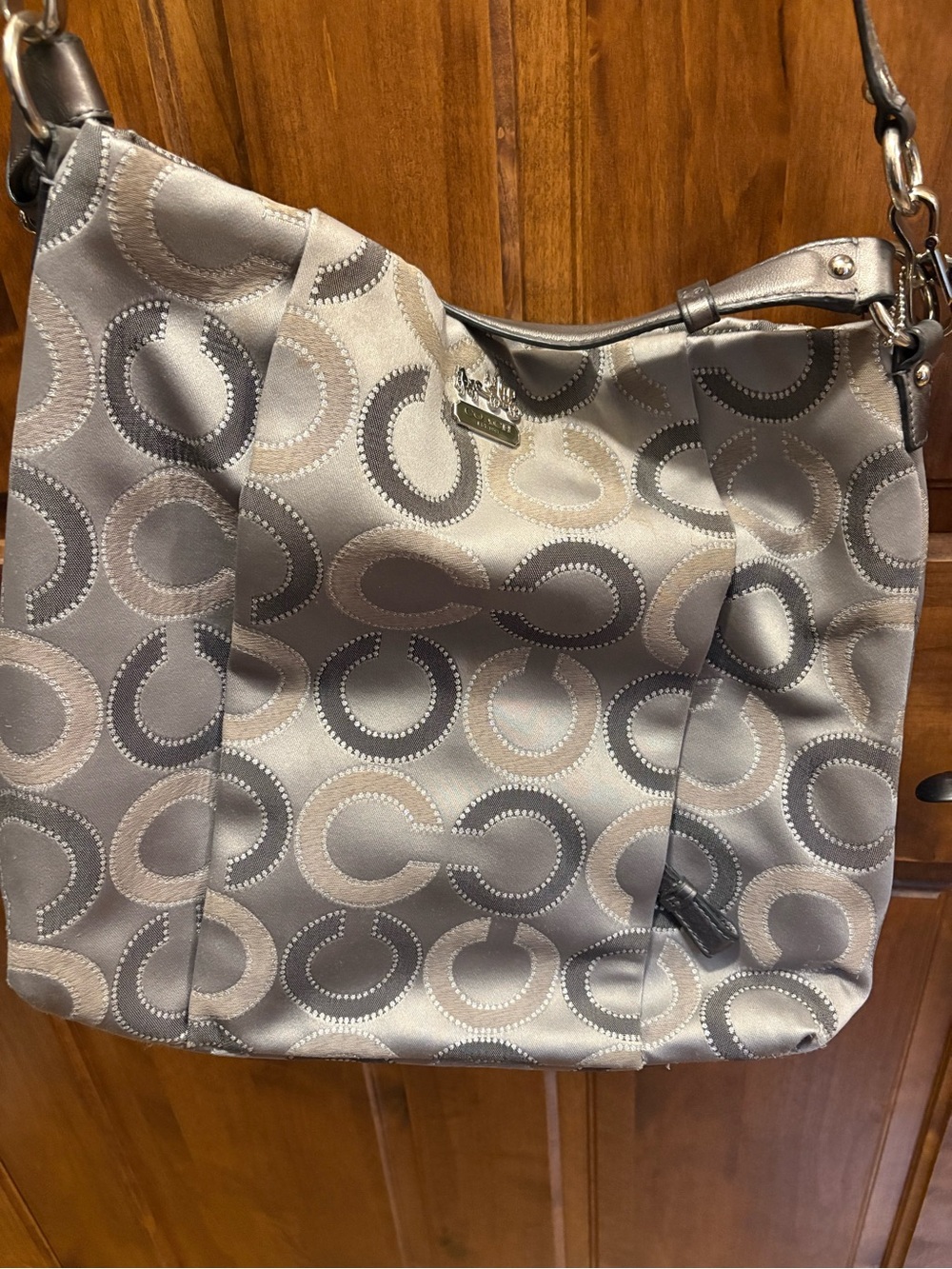 Coach Silver and Gray Signature Circle Hobo Bag